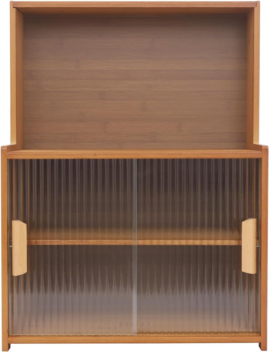 Kitchen Storage Cabinet with Sliding Doors, Bamboo Kitchen Pantry Sideboard, Adjustable Shelf Height, Semi-Clear Glass, for Spice Jars, Kitchen Utensils, Cups, Props, 17.7"x11"x24" (Tawny)