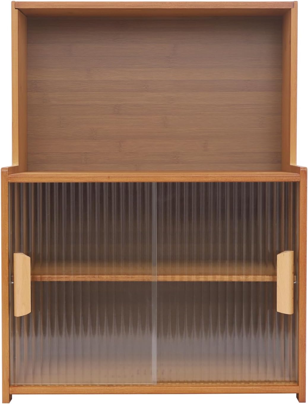 Kitchen Storage Cabinet with Sliding Doors, Bamboo Kitchen Pantry Sideboard, Adjustable Shelf Height, Semi-Clear Glass, for Spice Jars, Kitchen Utensils, Cups, Props, 17.7"x11"x24" (Tawny)