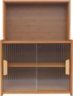 3 Tier Kitchen Pantry Sideboard with Sliding Doors and Adjustable Shelf,Small Countertop Storage Cabinet for Kitchen, Living Room,Dinning Room,Brown