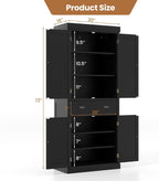 DORTALA 72” Tall Kitchen Pantry Cabinet, Wood Storage Cupboard w/ 4 Adjustable Shelves, 2 Cabinets & Drawer, Utility Freestanding Storage Cabinet for Kitchen, Hallway, Living Room, Black