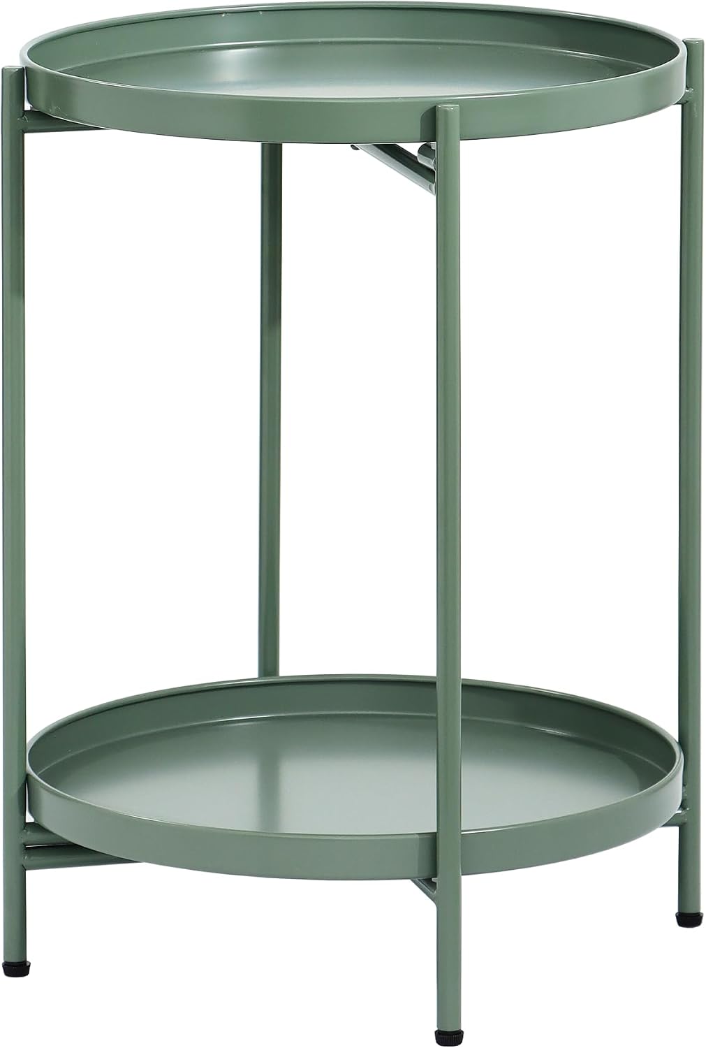 2-Tier Round End Side Table, Small Metal Side Table with Removable Tray, Folding Accent Tables for Living Room, Balcony, Nightstand for Bedroom, Outdoor Tables for Patio, Sage Green