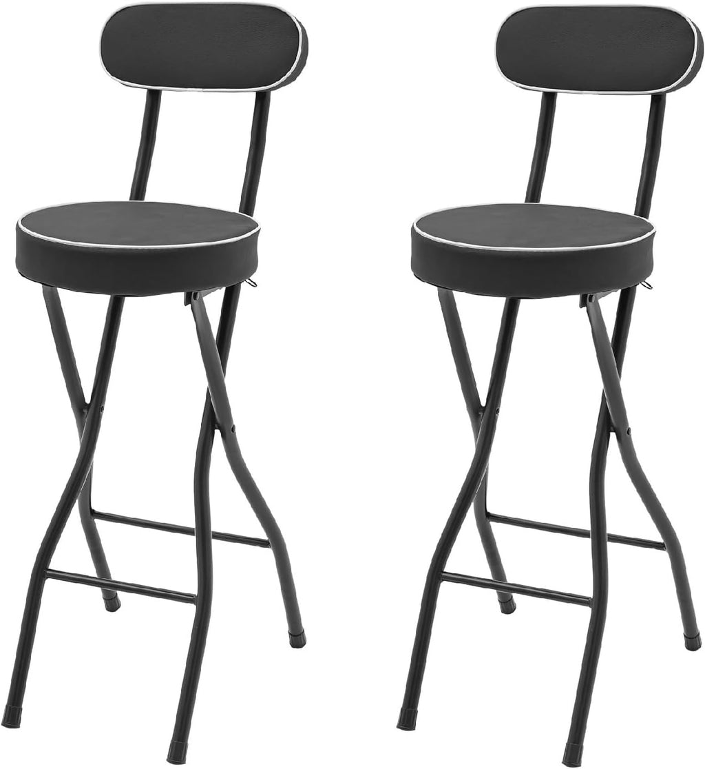 LOYALHEARTDY 2 Pcs Folding Stool, 25.6 in Cushioned Padded Folding Stool Portable Bar Stool with Back for Camping Kitchen Home Office (Black)