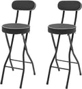 LOYALHEARTDY 2 Pcs Folding Stool, 25.6 in Cushioned Padded Folding Stool Portable Bar Stool with Back for Camping Kitchen Home Office (Black)