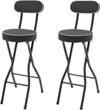 LOYALHEARTDY 2 Pcs Folding Stool, 25.6 in Cushioned Padded Folding Stool Portable Bar Stool with Back for Camping Kitchen Home Office (Black)