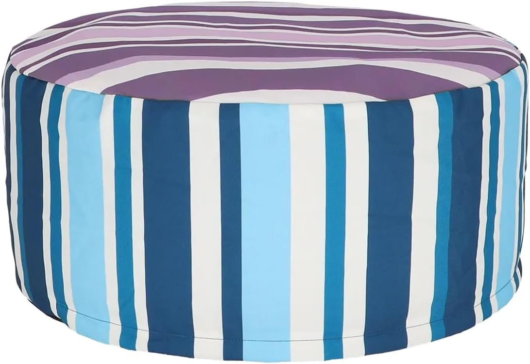 Esschert Design Striped Outdoor Pouffe, Blue Purple