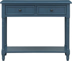 P PURLOVE Console Table Sideboard Wooden Sofa Table with 2 Drawers and Bottom Shelf (Dark Navy)