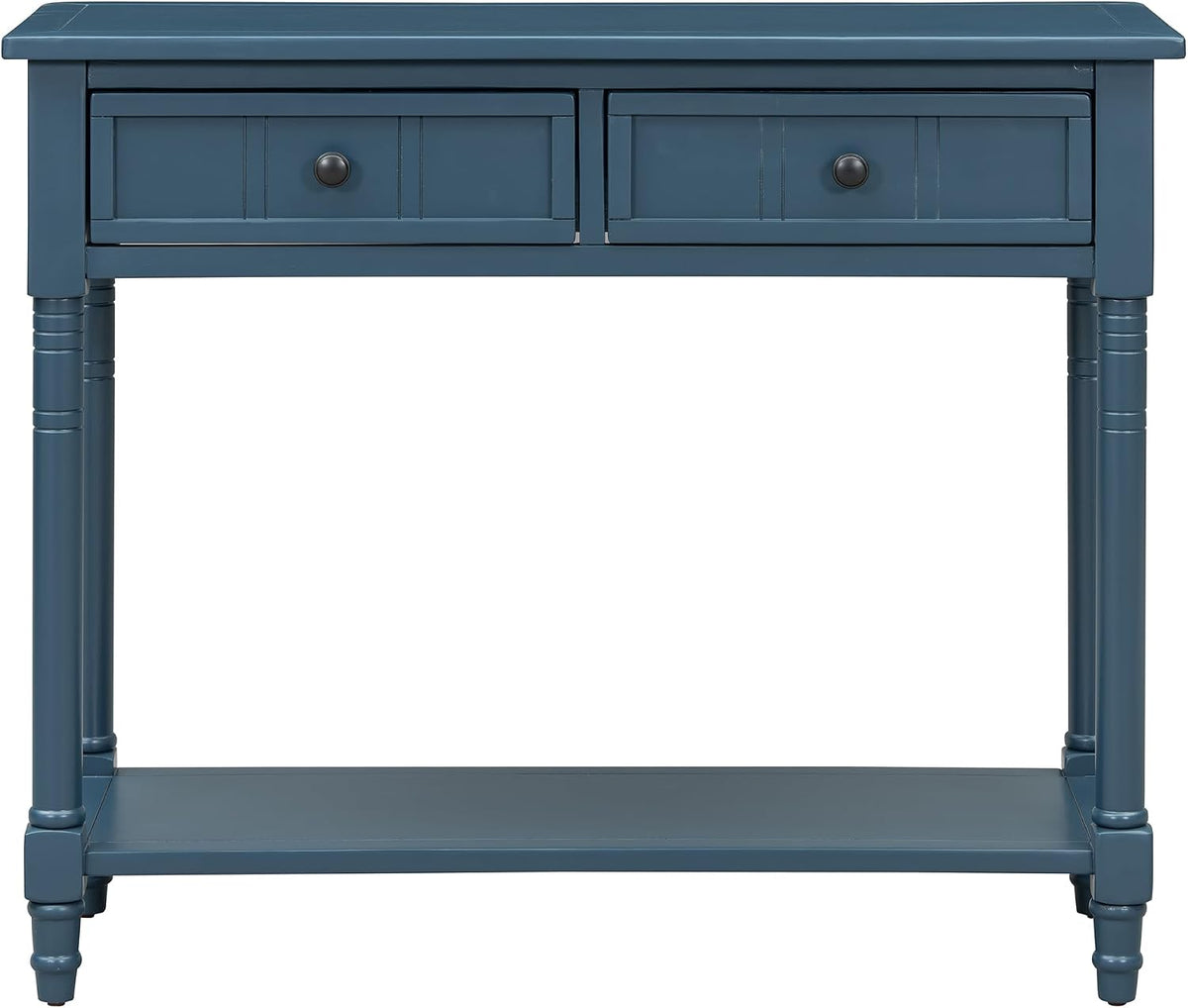 P PURLOVE Console Table Sideboard Wooden Sofa Table with 2 Drawers and Bottom Shelf (Dark Navy)