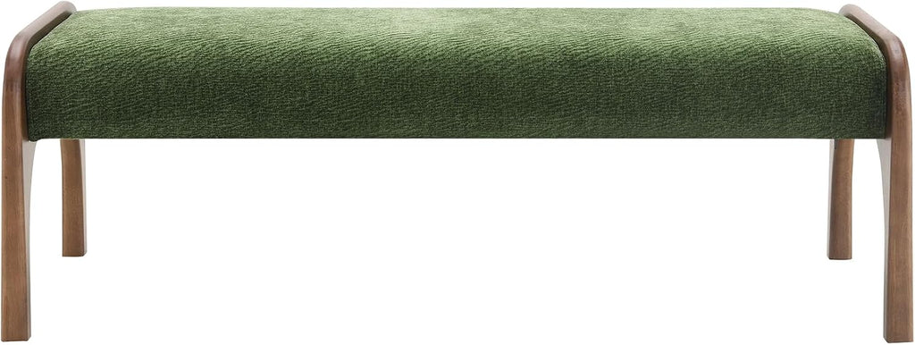 KEIKI 50.25" Upholstered Bed End Bench, Chenille Entryway Bench, Modern Dining Bench with Solid Rubber Wood Legs for Kitchen, Bedroom, Entryway (Green)