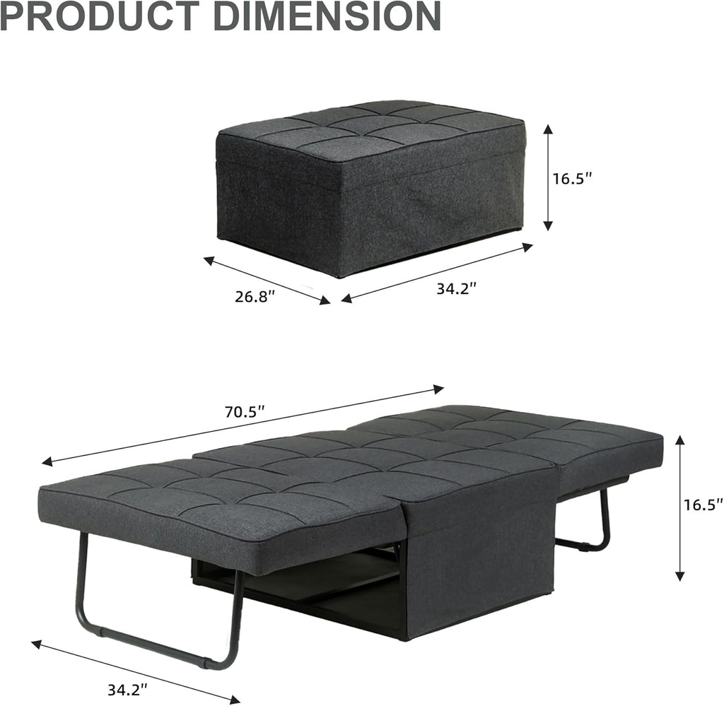 Ainfox Convertible Sofa Bed, 4 in 1 Multi-Function Folding Ottoman Bed with Adjustable Backrest, Modern Futon Couch No Assembly for Living Room Apartment Office Small Space (Black)