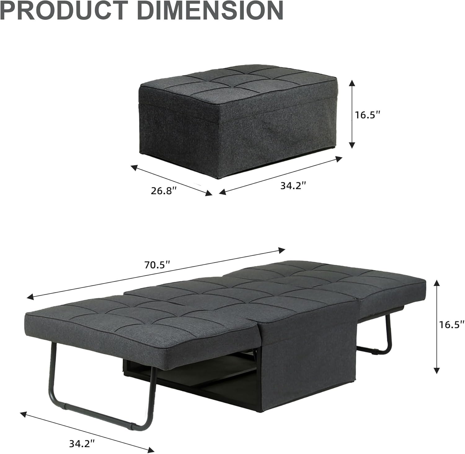 Ainfox Convertible Sofa Bed, 4 in 1 Multi-Function Folding Ottoman Bed with Adjustable Backrest, Modern Futon Couch No Assembly for Living Room Apartment Office Small Space (Black)