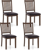 Giantex Wooden Dining Chairs Set of 4, Upholstered Kitchen Chairs w/Slat Back, Wear-Resistant PVC Leather, Rubber Wood Legs, Farmhouse Dining Side Chairs for Dining Room, Living Room, Espresso