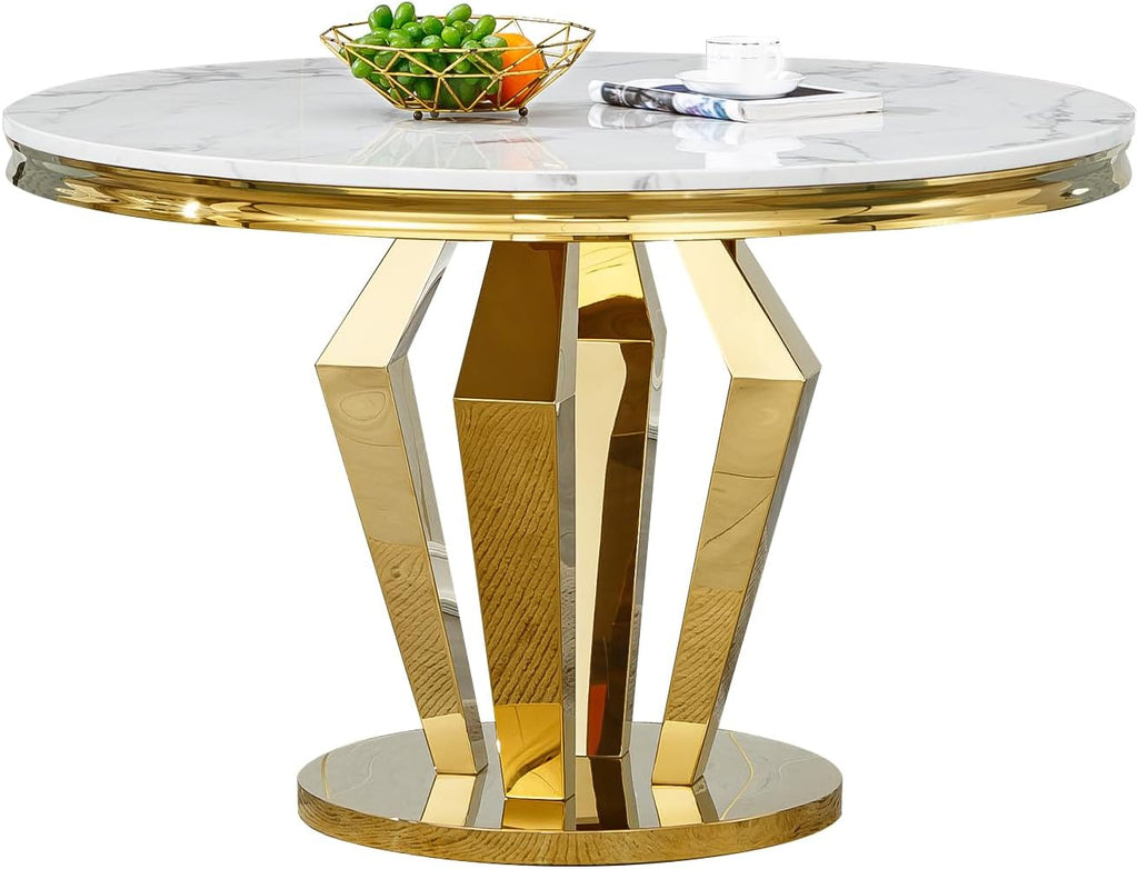HomVent Round Faux Marble Dining Table, Circle Faux Marble Kitchen Table with Stainless Steel Base, Round Dining Room Table for Kitchen