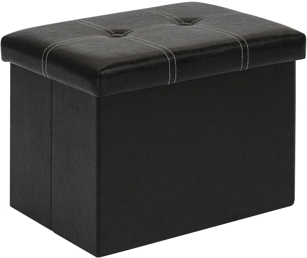 B FSOBEIIALEO Folding Storage Ottoman, 16.5" Faux Leather Ottomans, Black | Small Ottoman Foot Rest with Padded Seat, Rectangle Coffee Table Chest Bench, for Dorm Living Room