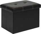 B FSOBEIIALEO Folding Storage Ottoman, 16.5" Faux Leather Ottomans, Black | Small Ottoman Foot Rest with Padded Seat, Rectangle Coffee Table Chest Bench, for Dorm Living Room