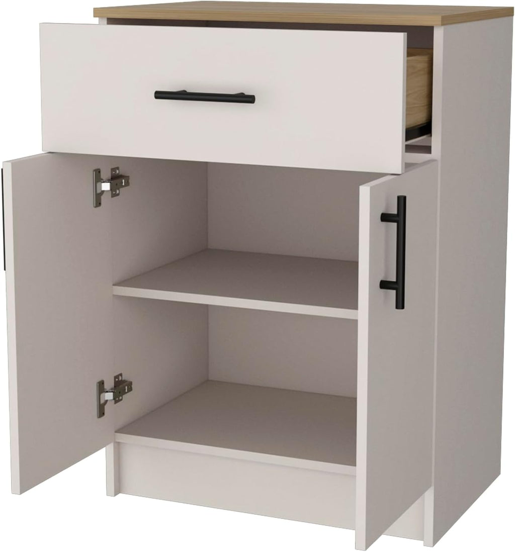 Kitchen Pantry with 2 Doors and 1 Drawer, Melamine and Particleboard | Measures 23.6 inches width, 33.5 inches hight, and 15.9 inches depth