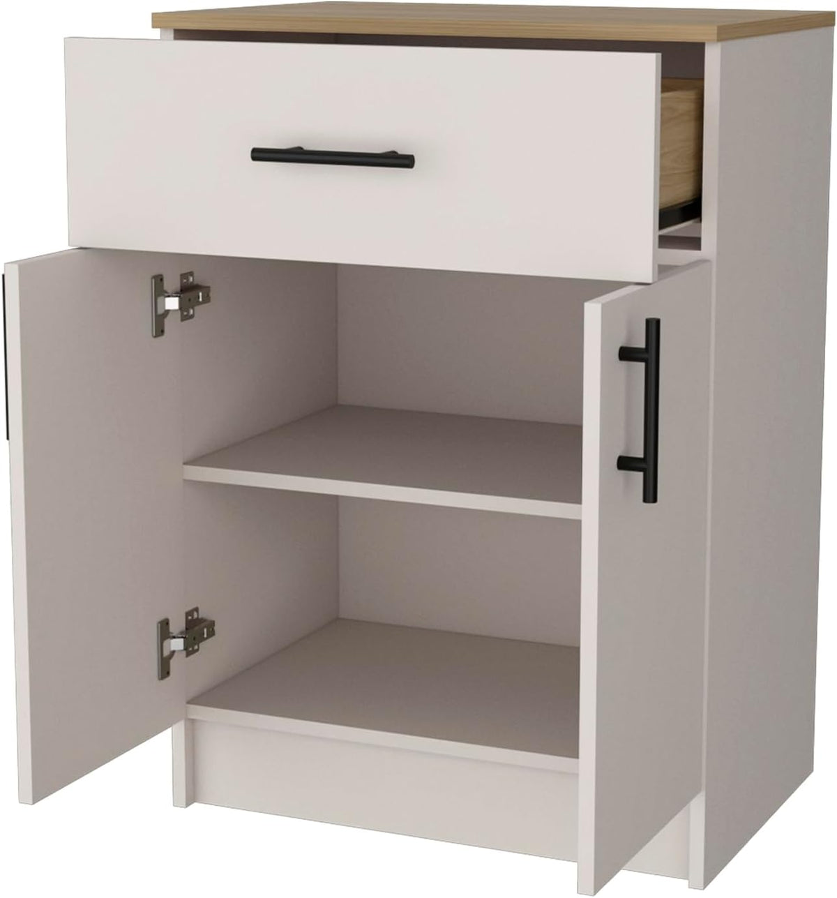 Kitchen Pantry with 2 Doors and 1 Drawer, Melamine and Particleboard | Measures 23.6 inches width, 33.5 inches hight, and 15.9 inches depth