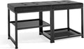 DreamDashio Set of 2 Small Shoe Storage Benches with PU Leather Cushion, 3-Tier Shoe Rack Organizer for Entryway, Metal Mesh Shelves, Holds Up to 300 lbs, Black (31.5"x11.4"x17.5")