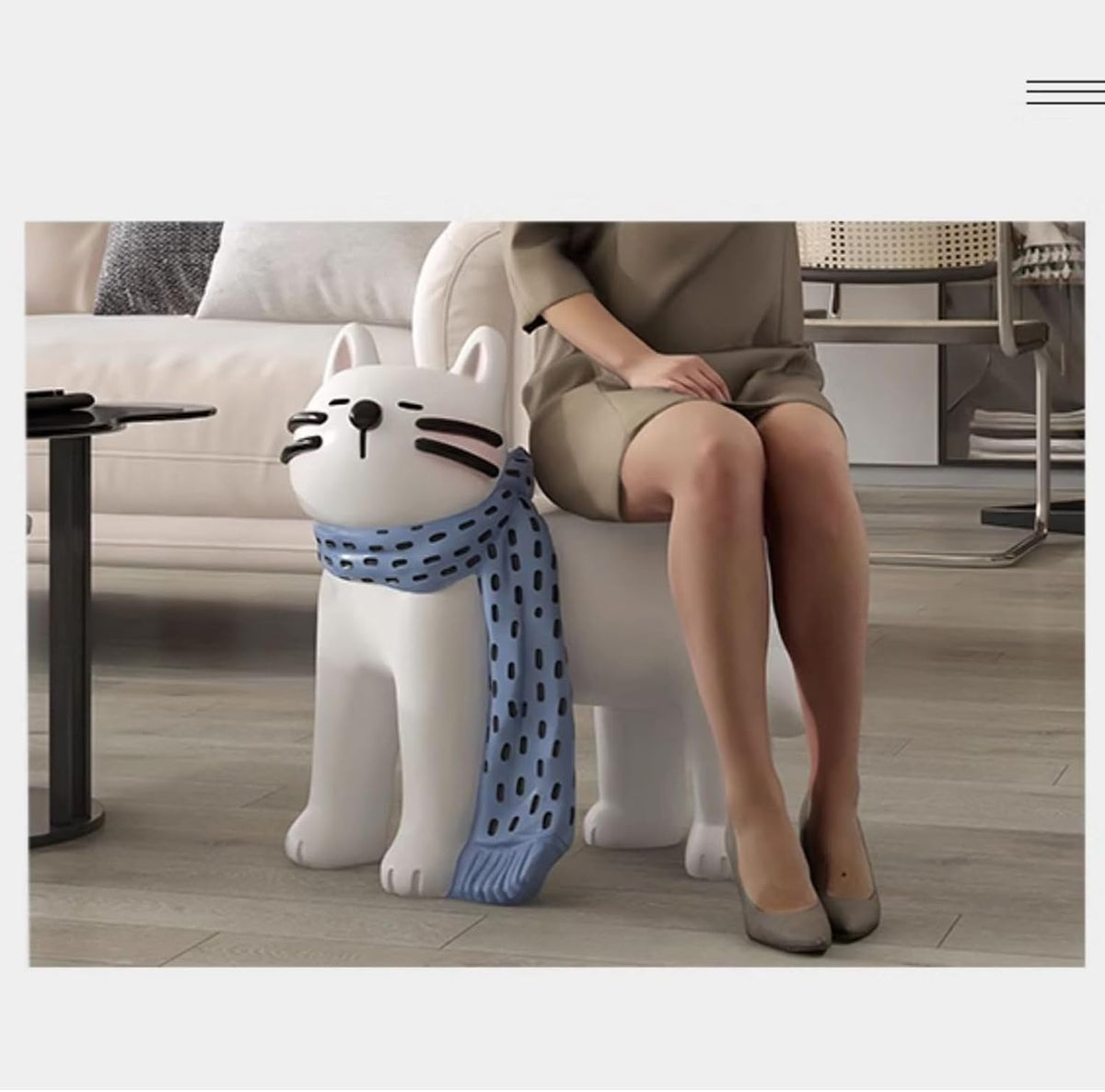 AETVRNI Adorable Cat-Shaped Side Table, 21" Lx13 Wx20 H,Animal-Shaped Resin Decor Kitty Nightstand End Table for Cat Lovers Living Room Bedroom,White