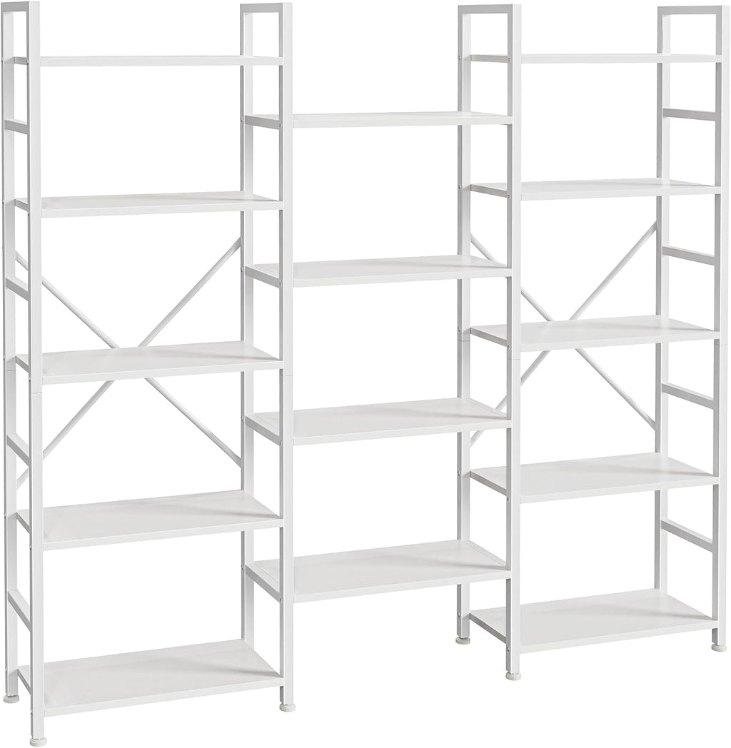 SUPERJARE Triple Bookshelf, Bookcase with 14 Open Display Shelves, Wide Book Shelf Book Case for Home & Office, 5 Tier, White