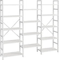 SUPERJARE Triple Bookshelf, Bookcase with 14 Open Display Shelves, Wide Book Shelf Book Case for Home & Office, 5 Tier, White