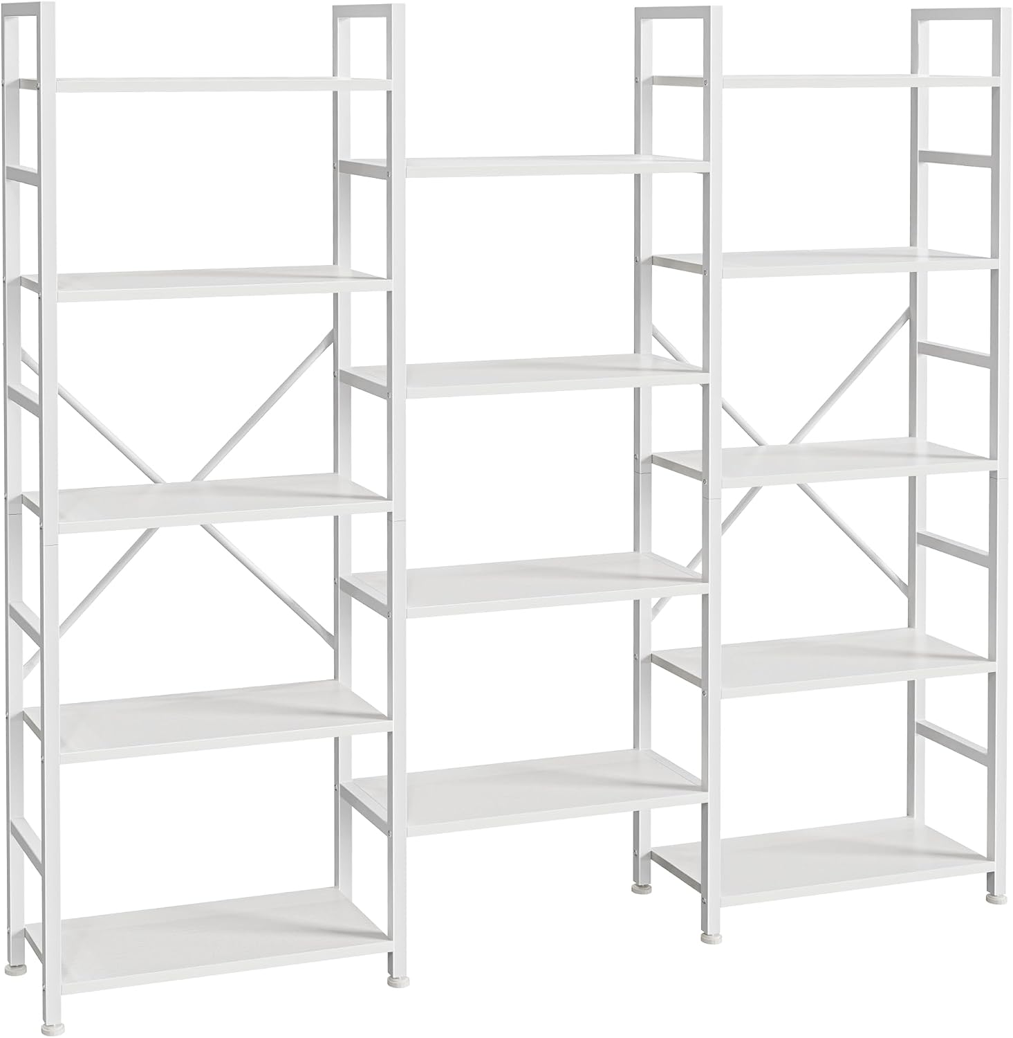 SUPERJARE Triple Bookshelf, Bookcase with 14 Open Display Shelves, Wide Book Shelf Book Case for Home & Office, 5 Tier, White
