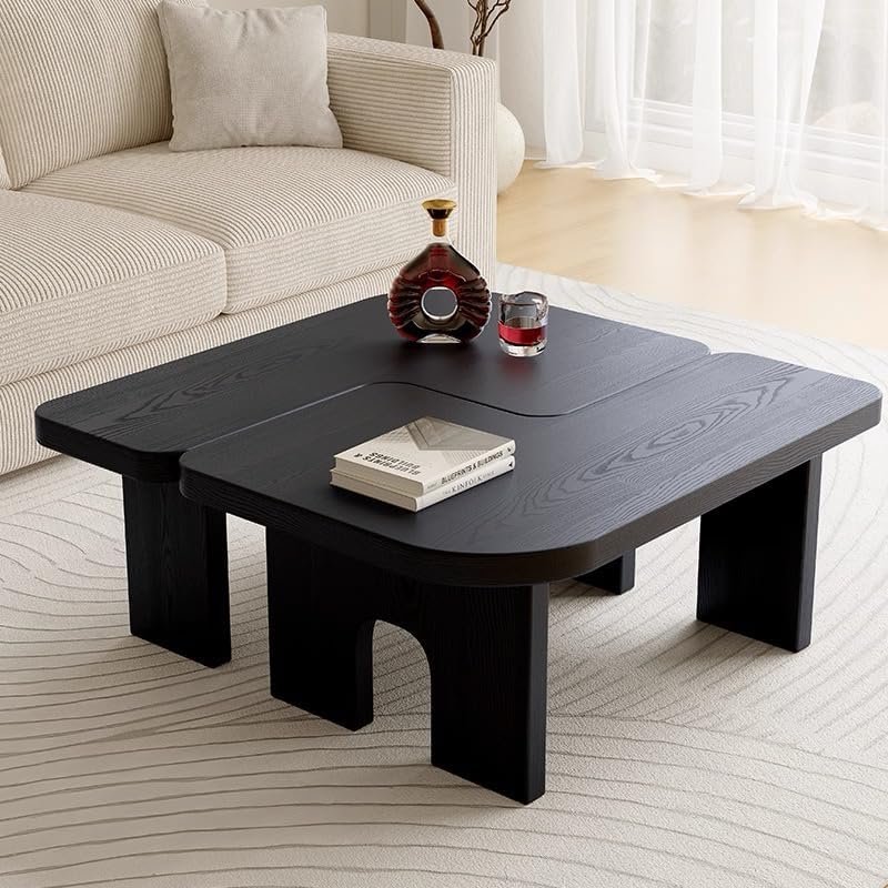 53.15" Antique Black Wood Nesting Coffee Table Set | 70.86 Inch Extended Length; Smooth Easy-Clean Surface; Space-Saving Modern Center Table for Living Room and Small Apartments