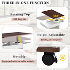 29.5" Adjustable End Table with Wheels, Modern Multifunctional Sofa Side Table with Lift-Top, 360°Rotating Top and Storage Space for Living Room, Small Space, Brown+White