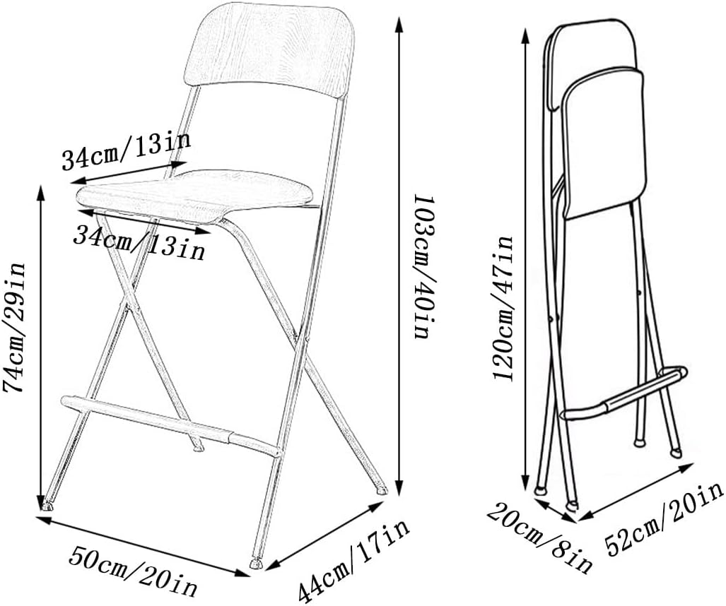 25in/29in Folding Breakfast Bar Stool, Modern Foldable Wooden Seat Tall Chair with Back and Footrest, Collapsible Counter Height Stool for Dining Room Kitchen Balcony Living Room ( Color : White , Siz
