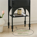 Black Side Table with Drawer, Wrought Iron Nightstand, 2-Tier End Table, Narrow Cabinet for Bedroom，Living Room, Office