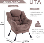 LITA Lazy Chair with Armrests and Side Pocket, Modern Upholstered Accent Reading Chair for Living Room, Bedroom, Dorm, Small Spaces, Single Dark Brown
