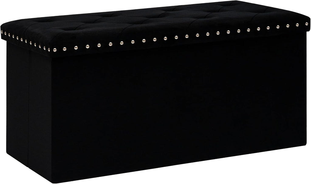 B FSOBEIIALEO Storage Ottoman Bench, 30" Velvet Ottoman with Storage, Black | Storage Chest, Luxury Tufted Foldable Long Storage Bench for Bedroom , Living Room, Entryway, End of bed