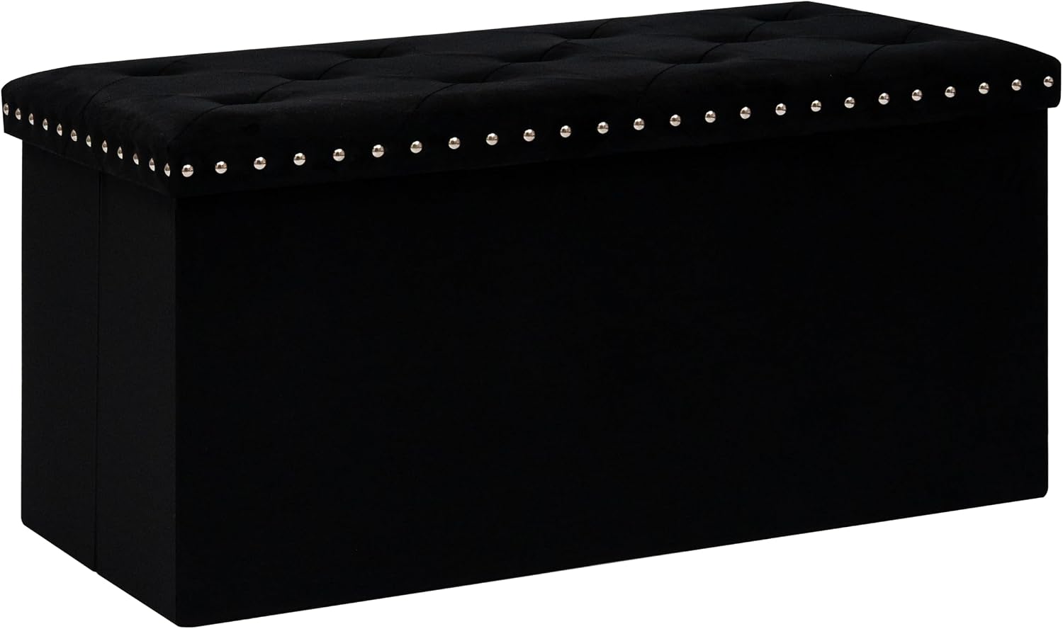 B FSOBEIIALEO Storage Ottoman Bench, 30" Velvet Ottoman with Storage, Black | Storage Chest, Luxury Tufted Foldable Long Storage Bench for Bedroom , Living Room, Entryway, End of bed