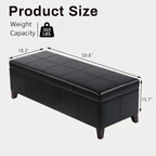51 Inch Storage Ottoman Bench, Faux Leather Foot Rest with Hinged Lid, Long Rectangle Bed Bench for Living Room, Bedroom, Entryway, Black