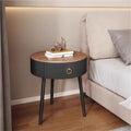 Modern Round End Table with Drawer Wood Double Storage Nightstand Side Table for Living Room Multi Scenario Use(Black,50cm)