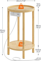 HOOBRO Small Round Side Table with Charging Station, 2-Tier Round Bamboo End Table, Compact Sofa Bedside Table for Small Space, Easy Assembly, for Living Room, Bedroom, Apartment, Natural YL156UBZ01