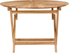 Round Solid Teak Folding Table with Water-Based Finish, 43.31 x 29.53 in, Slatted Top for Drainage, Umbrella Hole, Seats Four for Garden Patio