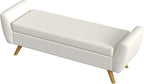 HomePop Modern Storage Bench with Wood Legs |Homepop Home Décor|Bench with Storage for Living Room & Bedroom - Cream Woven