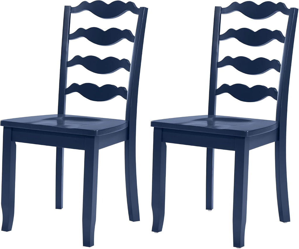 DUHOME Wood Ladder Back Chairs Set of 2,Blue- Wooden Armless Kitchen Chairs with Solid Rubber Wood Legs,Farmhouse Style Space-Saving Dining Chairs Blue