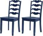 DUHOME Wood Ladder Back Chairs Set of 2,Blue- Wooden Armless Kitchen Chairs with Solid Rubber Wood Legs,Farmhouse Style Space-Saving Dining Chairs Blue
