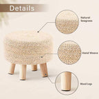 Wimarsbon Round Foot Stool Natural Seagrass Poufs Ottoman Hand Weave Footrest Stool for Couch Desk Extra Seat Step Stool with Solid Wood Legs for Hallway Patio Lounge Natural