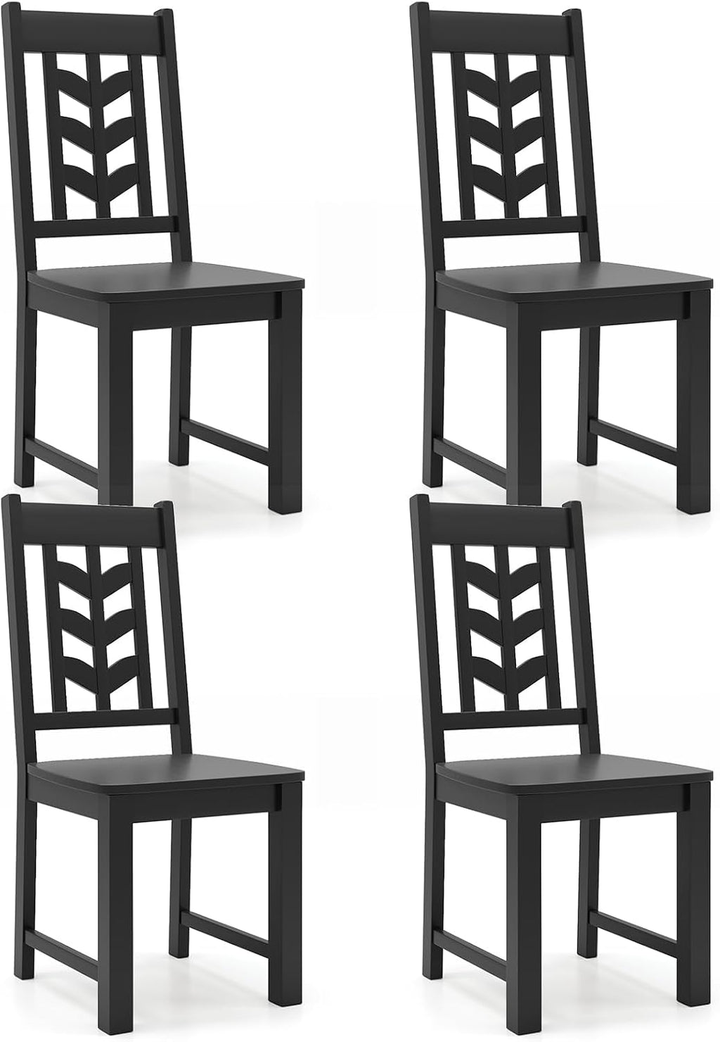 GOFLAME Wood Dining Chairs Set of 4, Modern Kitchen Side Chairs with Solid Rubber Wood Frame, Leaf-Shape High Backrest, Armless Dinette Chairs for Dining Room, Restaurant, Black