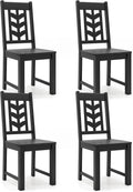 GOFLAME Wood Dining Chairs Set of 4, Modern Kitchen Side Chairs with Solid Rubber Wood Frame, Leaf-Shape High Backrest, Armless Dinette Chairs for Dining Room, Restaurant, Black