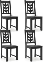 GOFLAME Wood Dining Chairs Set of 4, Modern Kitchen Side Chairs with Solid Rubber Wood Frame, Leaf-Shape High Backrest, Armless Dinette Chairs for Dining Room, Restaurant, Black