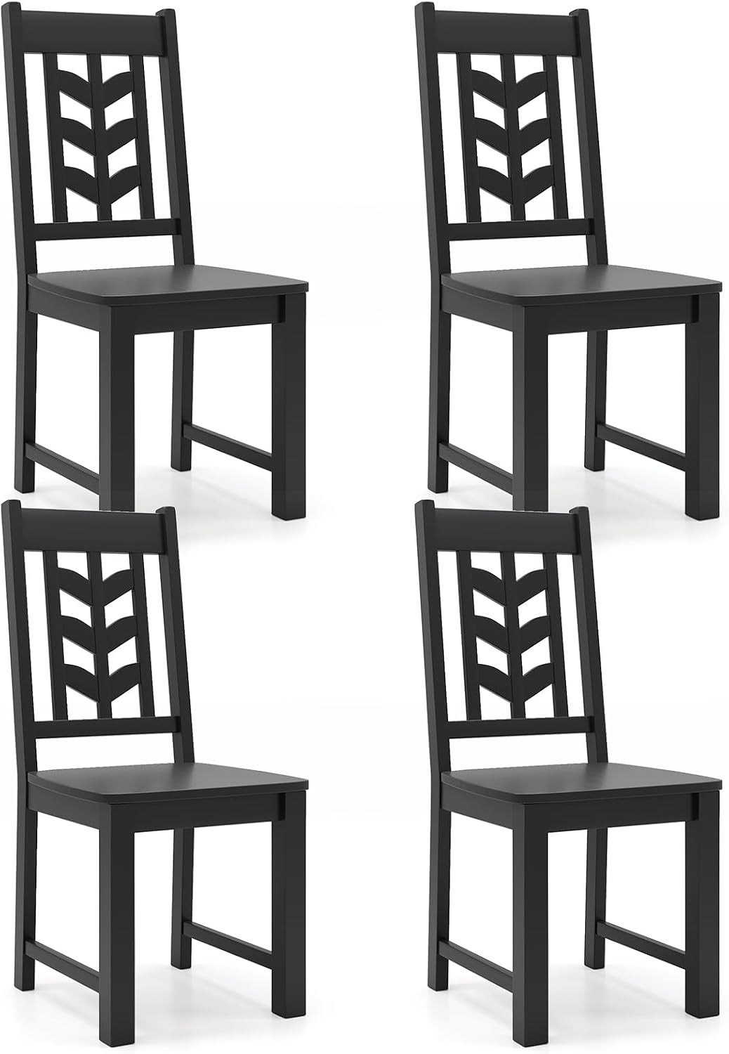 GOFLAME Wood Dining Chairs Set of 4, Modern Kitchen Side Chairs with Solid Rubber Wood Frame, Leaf-Shape High Backrest, Armless Dinette Chairs for Dining Room, Restaurant, Black