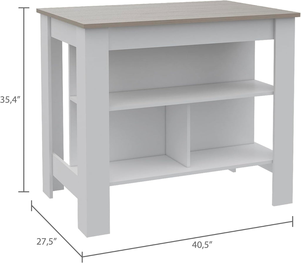 Kitchen Island with Three Shelves and Four Legs - Light Gray/White | Three shelves and four legs design for stable kitchen use