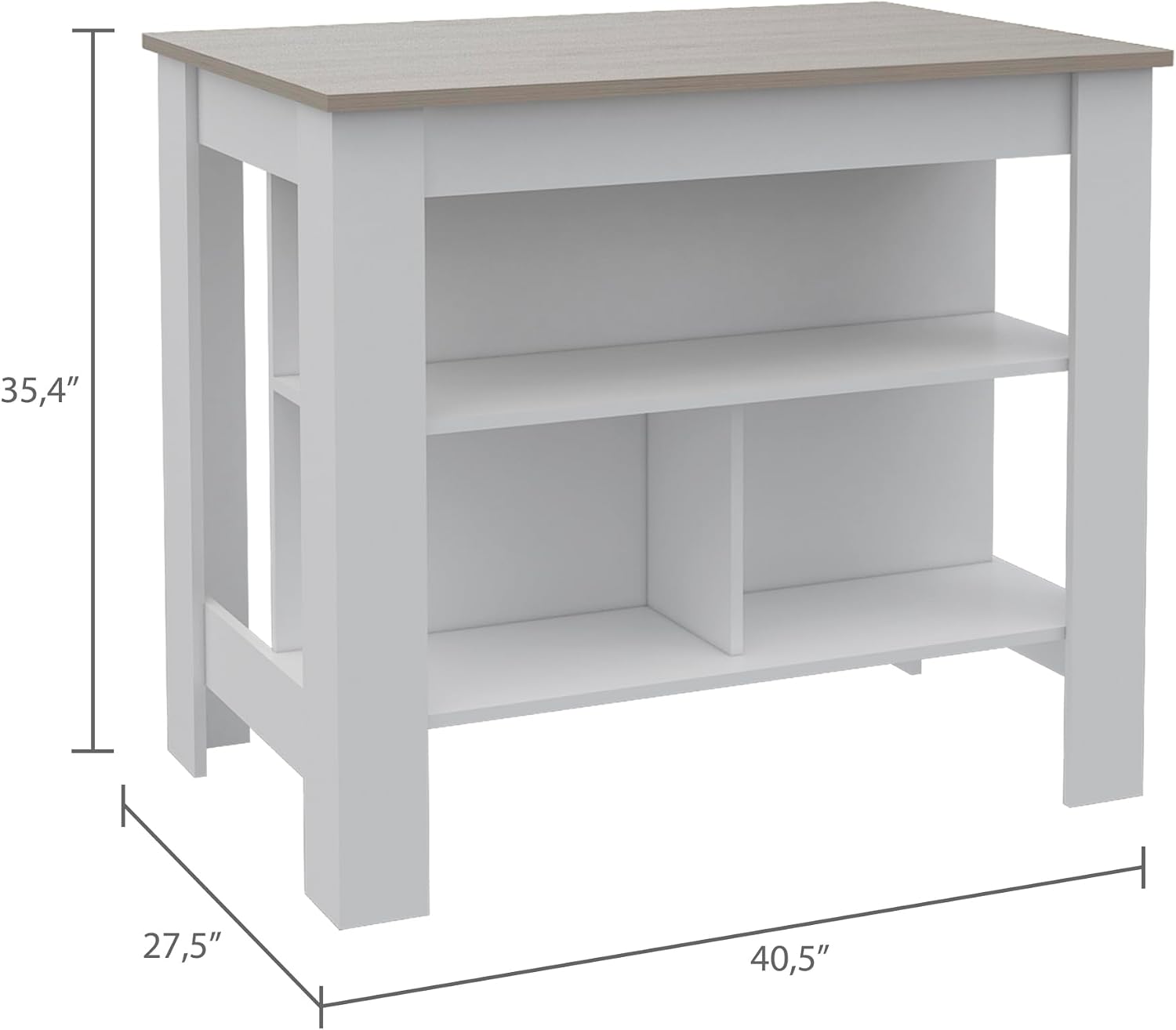 Kitchen Island with Three Shelves and Four Legs - Light Gray/White | Three shelves and four legs design for stable kitchen use