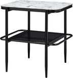 3pc Occasional Table Set with Tempered Glass and Metal Base | Includes 1 coffee table and 2 end tables with white marble print tempered glass tops