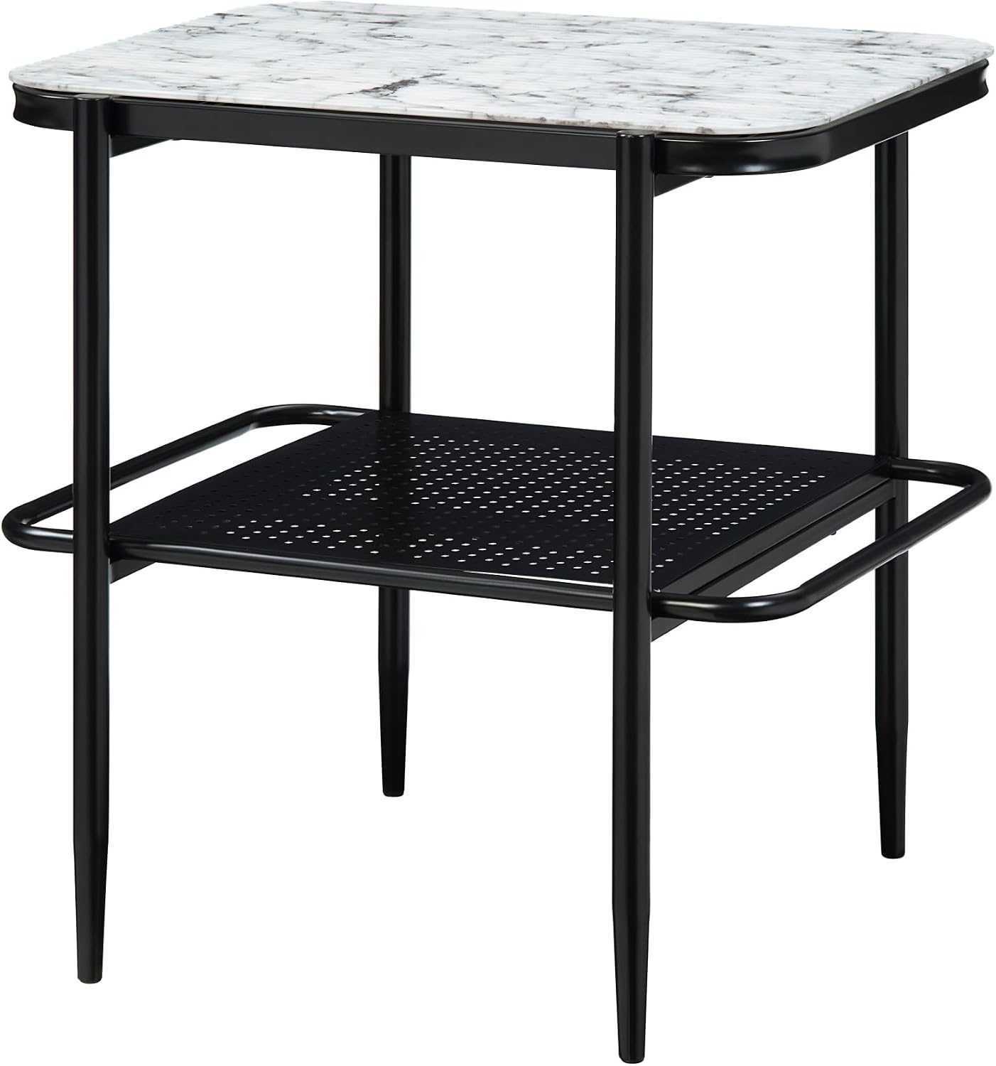 3pc Occasional Table Set with Tempered Glass and Metal Base | Includes 1 coffee table and 2 end tables with white marble print tempered glass tops