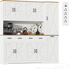 70.9" Tall Farmhouse Pantry Cabinet with Pull-Out Storage Cart & LED Lights, Large Kitchen Hutch with Charging Station, 9 Doors 4 Drawers Adjustable Shelves for Dining Living Room, White