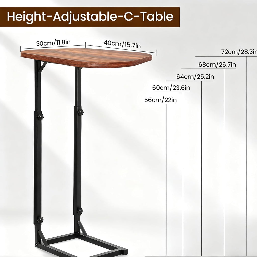Adjustable Side Table, C Shaped End Table for Couch, Bedside Table TV Tray Small Coffee Table, Narrow Side Tables for Living Room, Bedroom, Bathroom, Small Table for Sofa, Bed, Couch
